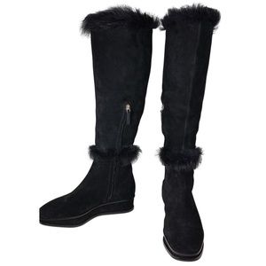 Tory Burch Marcel Genuine Shearling Wedge Boot Size 11 Black NIB